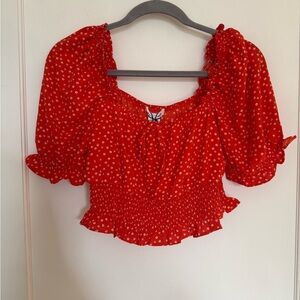 Glamorous Red Ditsy Puff Sleeve Smocked Crop Top